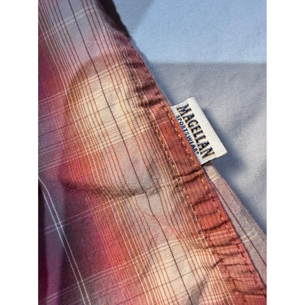 Magellan Sportswear Mens Large Red Orange Plaid Long Sleeve Button Down Shirt - Picture 3 of 4